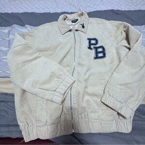 PLAYBOY Beige Corduroy Zip-Up Jacket with Navy PB Patch
